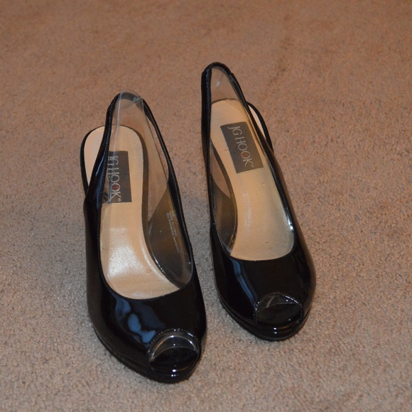 JG Hook Shoes Black Patent Slingback Peep Toe Heels Size 85m Poshmark